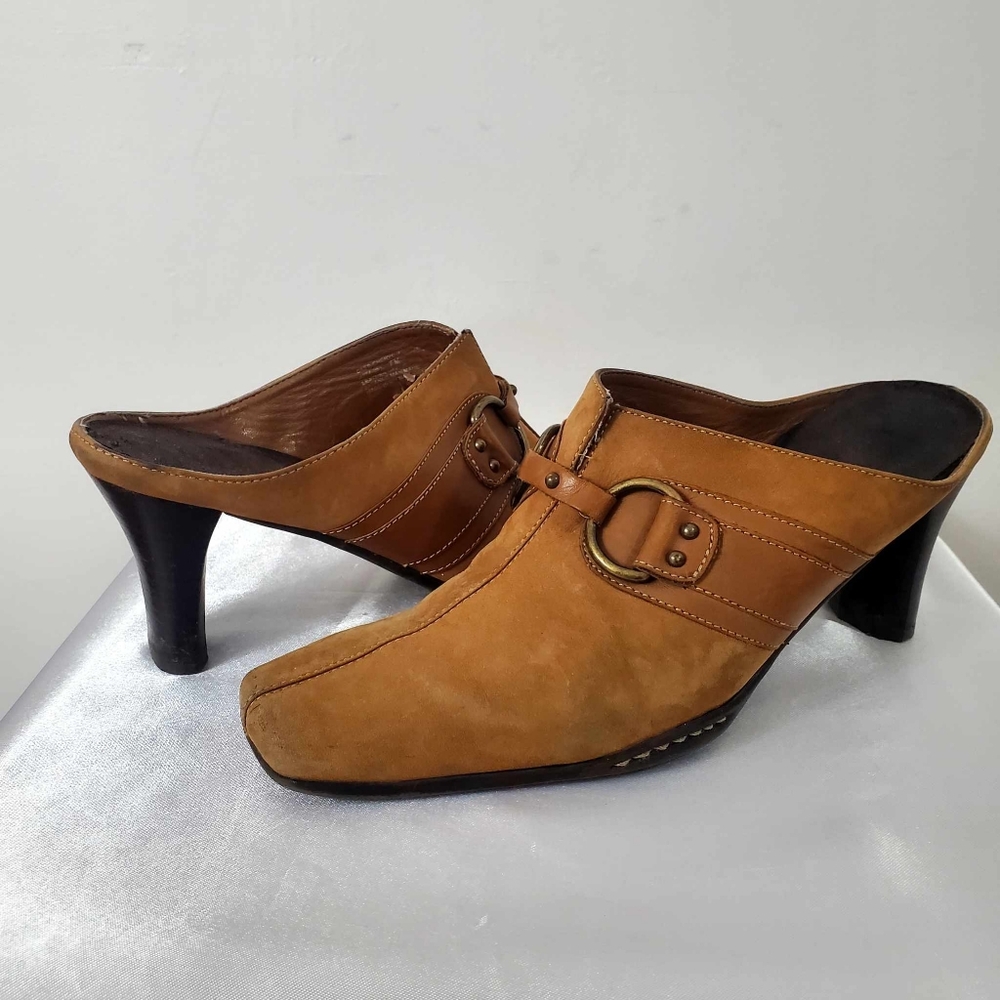 Vintage Bass 90s/Y2K Suede Leather Squared Toe Mules Heel Slip 7
